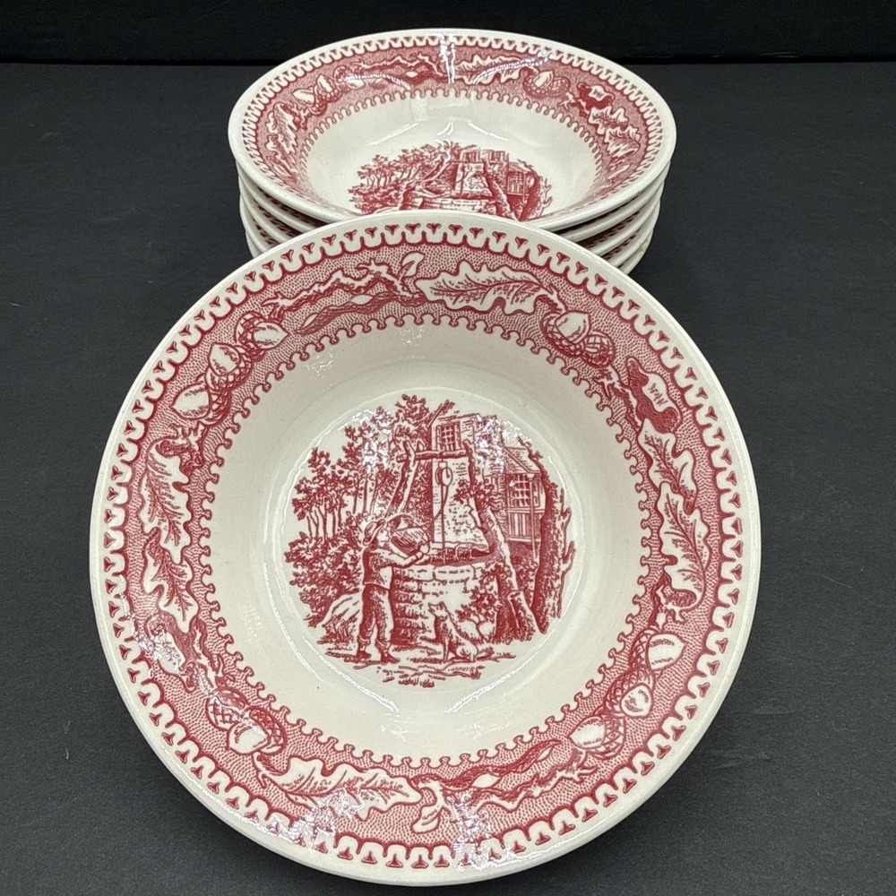 Royal China Memory Lane Pink Fruit Dessert Sauce Bowl Acorns USA VTG Set of 6